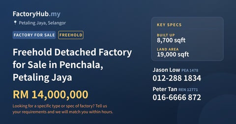 Factory For Sale - Freehold Detached Factory for Sale in Penchala, Petaling Jaya - Petaling Jaya, Selangor