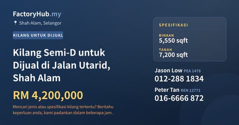Kilang Untuk Dijual - Kilang Semi-D untuk Dijual di Jalan Utarid, Shah Alam - Shah Alam, Selangor