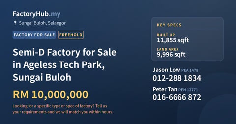 Factory For Sale - Semi-D Factory for Sale in Ageless Tech Park, Sungai Buloh - Sungai Buloh, Selangor
