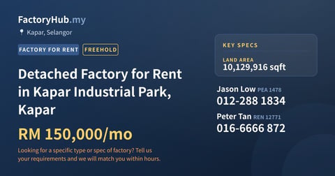 Factory For Rent - Detached Factory for Rent in Kapar Industrial Park, Kapar - Kapar, Selangor