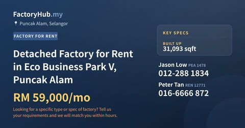 Factory For Rent - Detached Factory for Rent in Eco Business Park V, Puncak Alam - Puncak Alam, Selangor