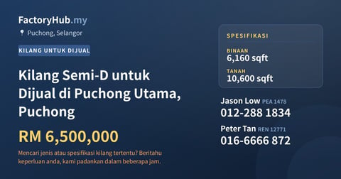 Kilang Untuk Dijual - Kilang Semi-D untuk Dijual di Puchong Utama, Puchong - Puchong, Selangor