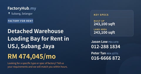 Factory For Rent - Detached Warehouse Loading Bay for Rent in USJ, Subang Jaya - Subang, Selangor