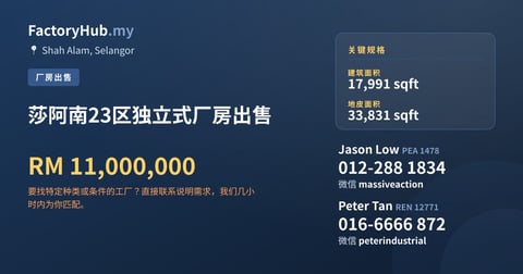 工厂 出售 - 莎阿南23区独立式厂房出售 - Shah Alam, Selangor