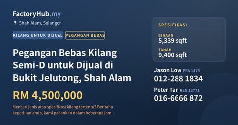 Kilang Untuk Dijual - Pegangan Bebas Kilang Semi-D untuk Dijual di Bukit Jelutong, Shah Alam - Shah Alam, Selangor
