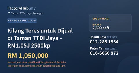 Kilang Untuk Dijual - Kilang Teres untuk Dijual di Taman TTDI Jaya – RM1.05J 2500kp - Taman TTDI Jaya, Selangor