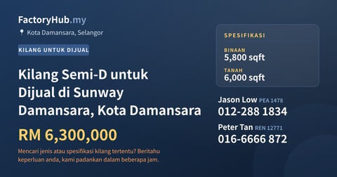 Kilang Untuk Dijual - Kilang Semi-D untuk Dijual di Sunway Damansara, Kota Damansara - Kota Damansara, Selangor