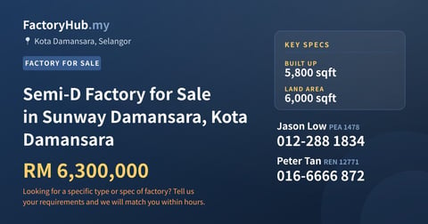 Factory For Sale - Semi-D Factory for Sale in Sunway Damansara, Kota Damansara - Kota Damansara, Selangor