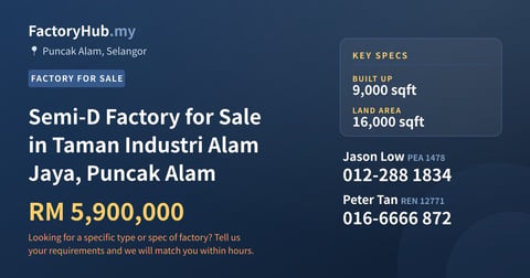 Factory For Sale - Semi-D Factory for Sale in Taman Industri Alam Jaya, Puncak Alam - Puncak Alam, Selangor