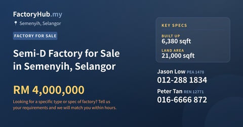 Factory For Sale - Semi-D Factory for Sale in Semenyih, Selangor - Semenyih, Selangor