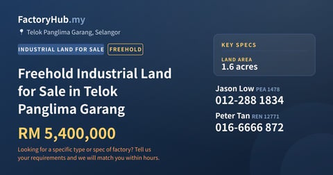 Land For Sale - Freehold Industrial Land for Sale in Telok Panglima Garang - Telok Panglima Garang, Selangor