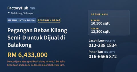 Kilang Untuk Dijual - Pegangan Bebas Kilang Semi-D untuk Dijual di Balakong - Balakong, Selangor