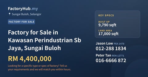 Factory For Sale - Factory for Sale in Kawasan Perindustrian Sb Jaya, Sungai Buloh - Sungai Buloh, Selangor