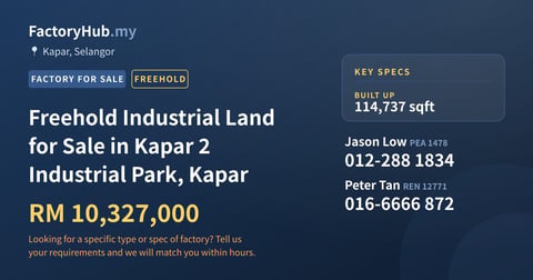 Factory For Sale - Freehold Industrial Land for Sale in Kapar 2 Industrial Park, Kapar - Kapar, Selangor