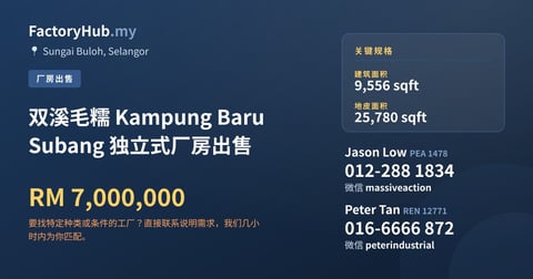 工厂 出售 - 双溪毛糯 Kampung Baru Subang 独立式厂房出售 - Sungai Buloh, Selangor