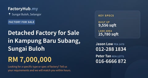 Factory For Sale - Detached Factory for Sale in Kampung Baru Subang, Sungai Buloh - Sungai Buloh, Selangor