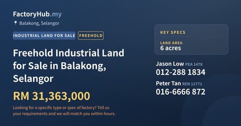 Land For Sale - Freehold Industrial Land for Sale in Balakong, Selangor - Balakong, Selangor