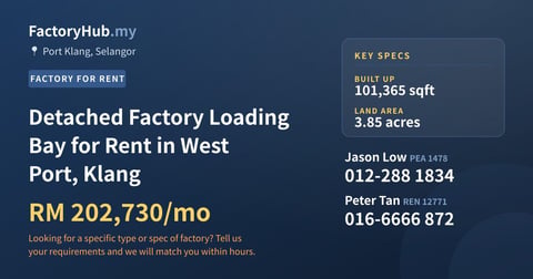Factory For Rent - Detached Factory Loading Bay for Rent in West Port, Klang - Port Klang, Selangor