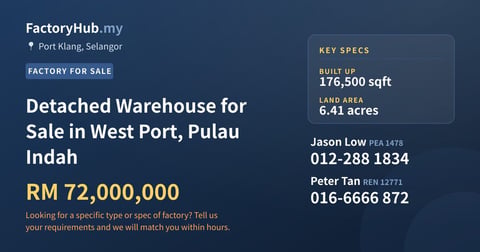 Factory For Sale - Detached Warehouse for Sale in West Port, Pulau Indah - Port Klang, Selangor