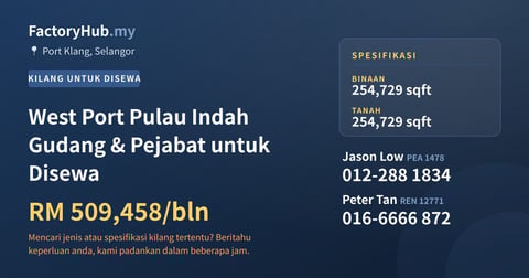Kilang Untuk Disewa - West Port Pulau Indah Gudang & Pejabat untuk Disewa - Port Klang, Selangor