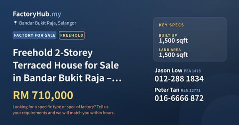 Residential For Sale - Freehold 2-Storey Terraced House for Sale in Bandar Bukit Raja – RM710K 1500sf - Bandar Bukit Raja, Selangor