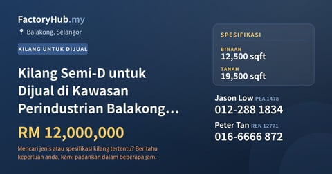 Kilang Untuk Dijual - Kilang Semi-D untuk Dijual di Kawasan Perindustrian Balakong, Balakong - Balakong, Selangor