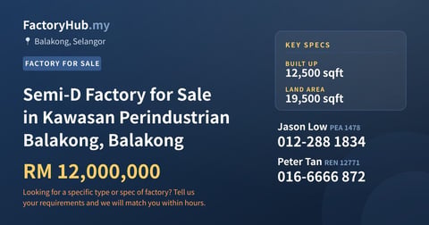 Factory For Sale - Semi-D Factory for Sale in Kawasan Perindustrian Balakong, Balakong - Balakong, Selangor