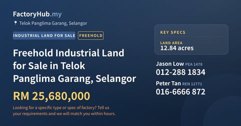 Land For Sale - Freehold Industrial Land for Sale in Telok Panglima Garang, Selangor - Telok Panglima Garang, Selangor