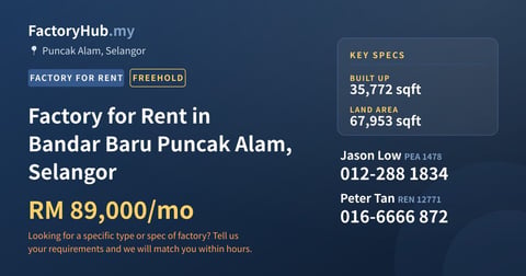 Factory For Rent - Factory for Rent in Bandar Baru Puncak Alam, Selangor - Puncak Alam, Selangor