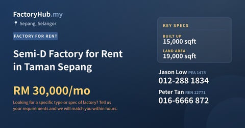 Factory For Rent - Semi-D Factory for Rent in Taman Sepang - Sepang, Selangor