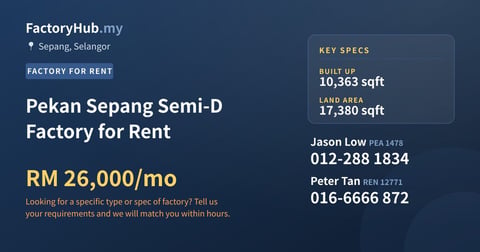 Factory For Rent - Pekan Sepang Semi-D Factory for Rent - Sepang, Selangor