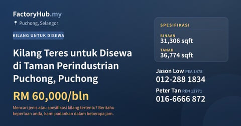 Kilang Untuk Disewa - Kilang Teres untuk Disewa di Taman Perindustrian Puchong, Puchong - Puchong, Selangor
