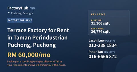 Factory For Rent - Terrace Factory for Rent in Taman Perindustrian Puchong, Puchong - Puchong, Selangor