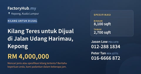 Kilang Untuk Dijual - Kilang Teres untuk Dijual di Jalan Udang Harimau, Kepong - Kepong, Kuala Lumpur