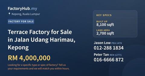 Factory For Sale - Terrace Factory for Sale in Jalan Udang Harimau, Kepong - Kepong, Kuala Lumpur