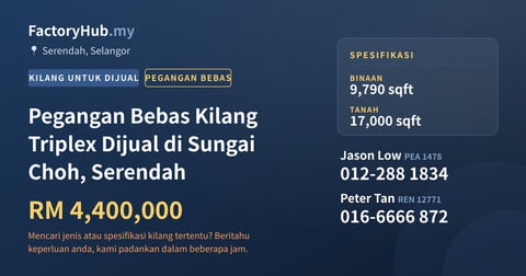 Kilang Untuk Dijual - Pegangan Bebas Kilang Triplex Dijual di Sungai Choh, Serendah - Serendah, Selangor