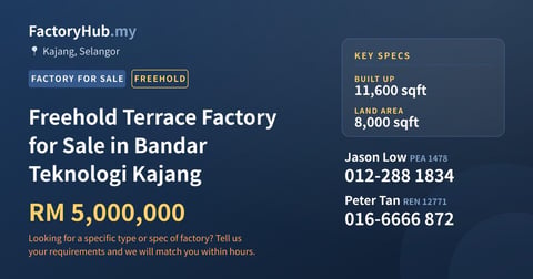 Factory For Sale - Freehold Terrace Factory for Sale in Bandar Teknologi Kajang - Kajang, Selangor