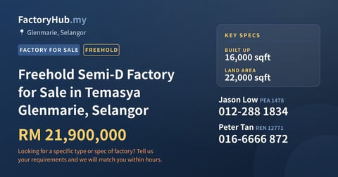 Factory For Sale - Freehold Semi-D Factory for Sale in Temasya Glenmarie, Selangor - Glenmarie, Selangor