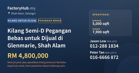 Kilang Untuk Dijual - Kilang Semi-D Pegangan Bebas untuk Dijual di Glenmarie, Shah Alam - Shah Alam, Selangor