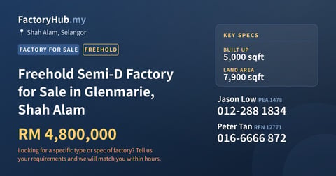 Factory For Sale - Freehold Semi-D Factory for Sale in Glenmarie, Shah Alam - Shah Alam, Selangor