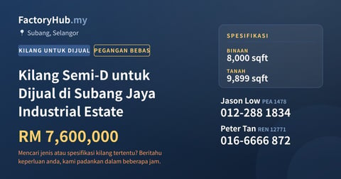 Kilang Untuk Dijual - Kilang Semi-D untuk Dijual di Subang Jaya Industrial Estate - Subang, Selangor