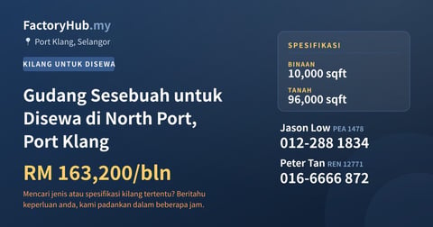Kilang Untuk Disewa - Gudang Sesebuah untuk Disewa di North Port, Port Klang - Port Klang, Selangor