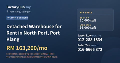 Factory For Rent - Detached Warehouse for Rent in North Port, Port Klang - Port Klang, Selangor