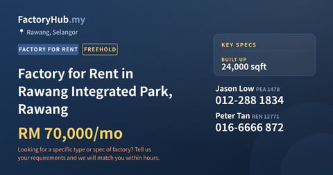 Factory For Rent - Factory for Rent in Rawang Integrated Park, Rawang - Rawang, Selangor