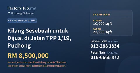 Kilang Untuk Dijual - Kilang Sesebuah untuk Dijual di Jalan TPP 1/19, Puchong - Puchong, Selangor