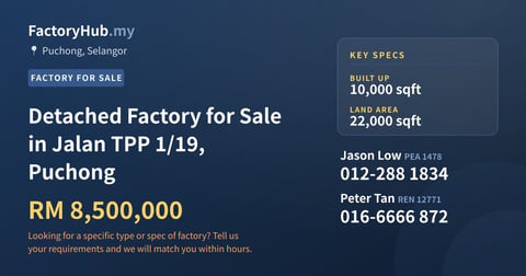 Factory For Sale - Detached Factory for Sale in Jalan TPP 1/19, Puchong - Puchong, Selangor