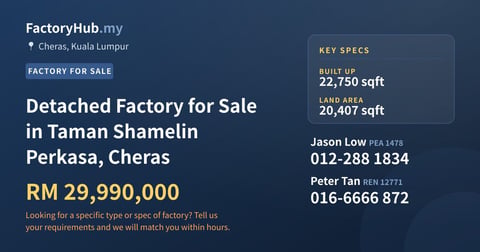 Factory For Sale - Detached Factory for Sale in Taman Shamelin Perkasa, Cheras - Cheras, Kuala Lumpur