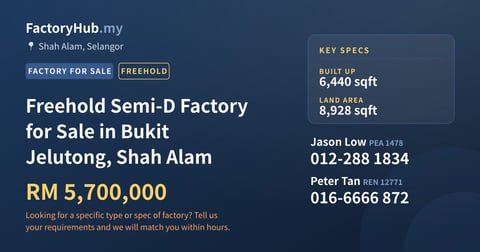 Factory For Sale - Freehold Semi-D Factory for Sale in Bukit Jelutong, Shah Alam - Shah Alam, Selangor