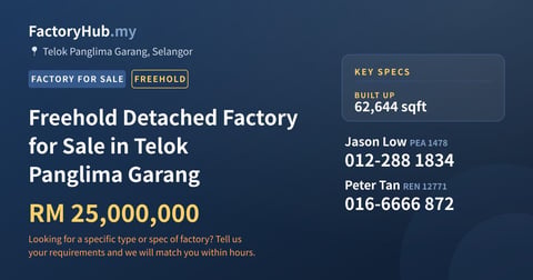 Factory For Sale - Freehold Detached Factory for Sale in Telok Panglima Garang - Telok Panglima Garang, Selangor
