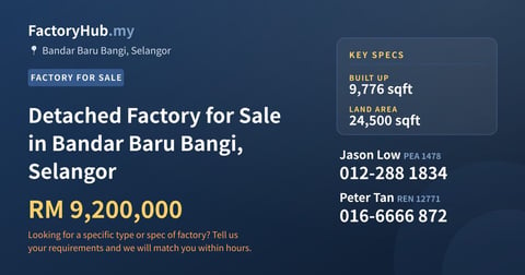 Factory For Sale - Detached Factory for Sale in Bandar Baru Bangi, Selangor - Bandar Baru Bangi, Selangor